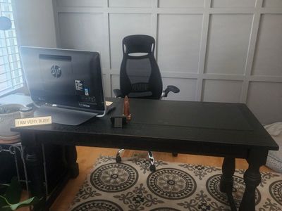 Black Wooden Executive Desk with Carved Legs - Spacious Home Office Furniture