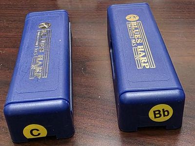 Hohner Blues Harp MS Series harmonicas in the keys C and Bb.