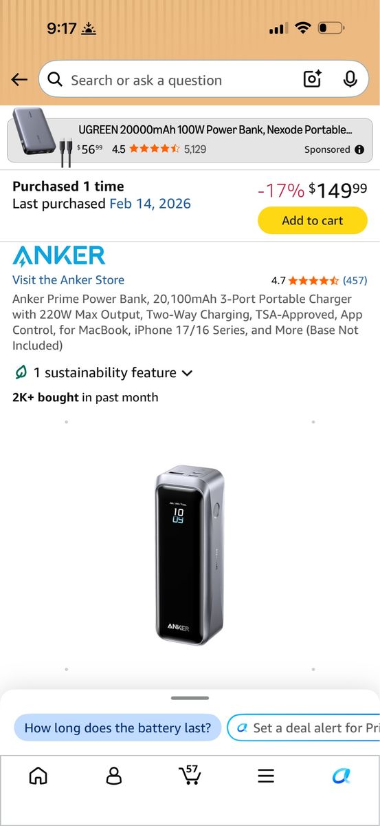 Anker Prime Power Bank, 20,100mAh