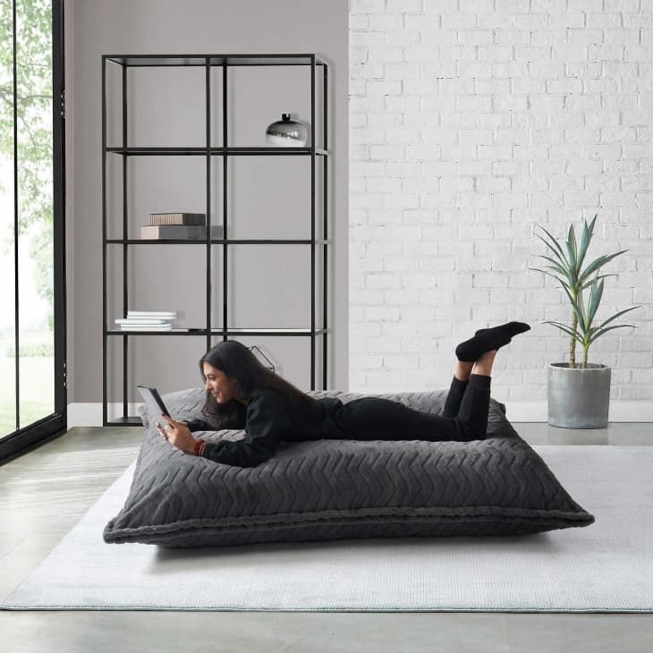Large Charcoal Gray Chevron Plush Floor Cushion Beanbag Lounge Pillow