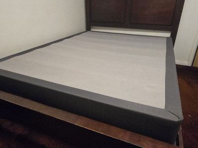 Solid Wood Queen Bed Frame + Box Spring — $150