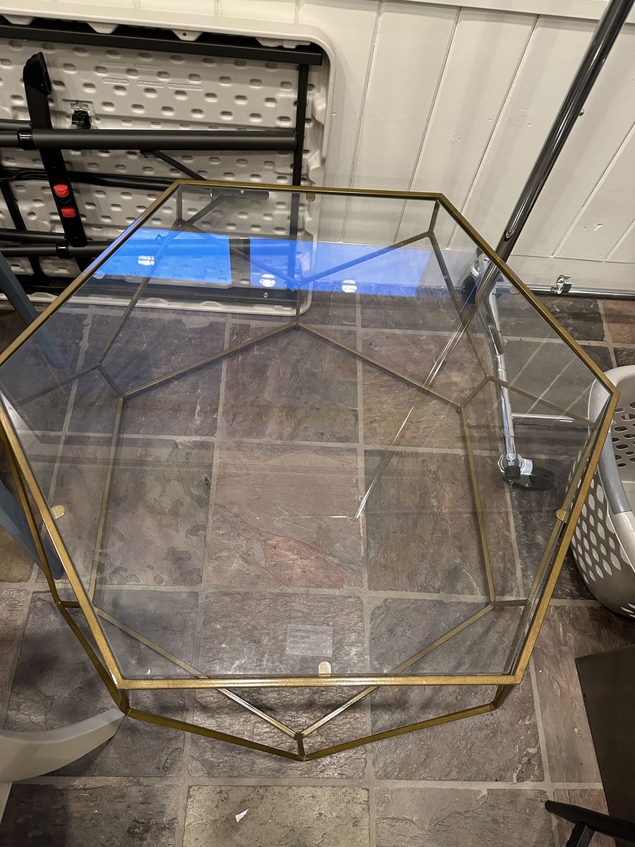 Modern Gold Metal & Glass Coffee Table
