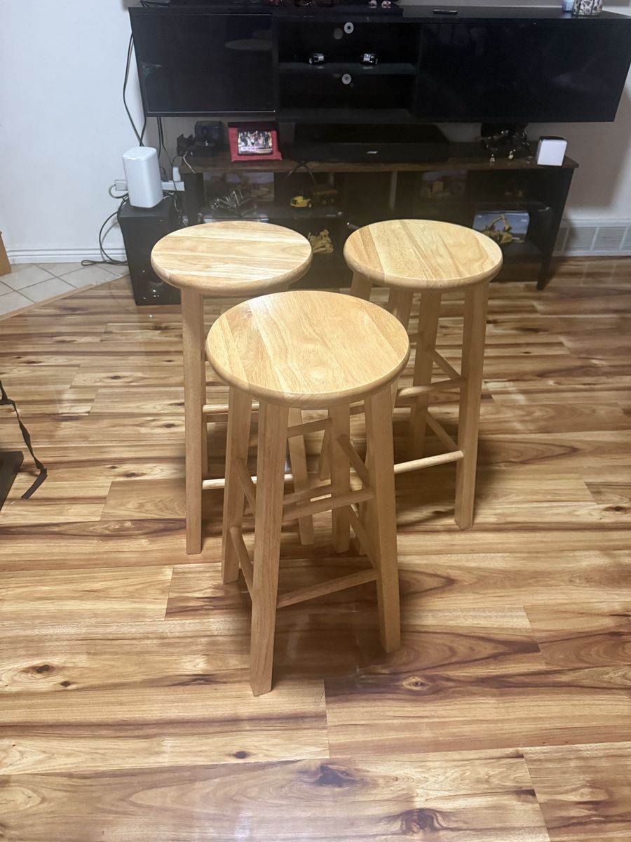 Set of 3 Wood Bar Stools