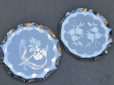 Serving Trays w/ Etched Bird & Floral Design