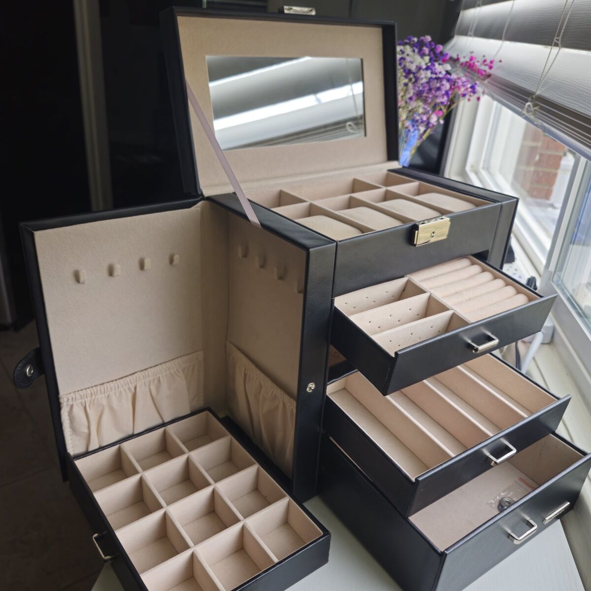 Jewelry Organizer Case w/ Drawers & Side Doors