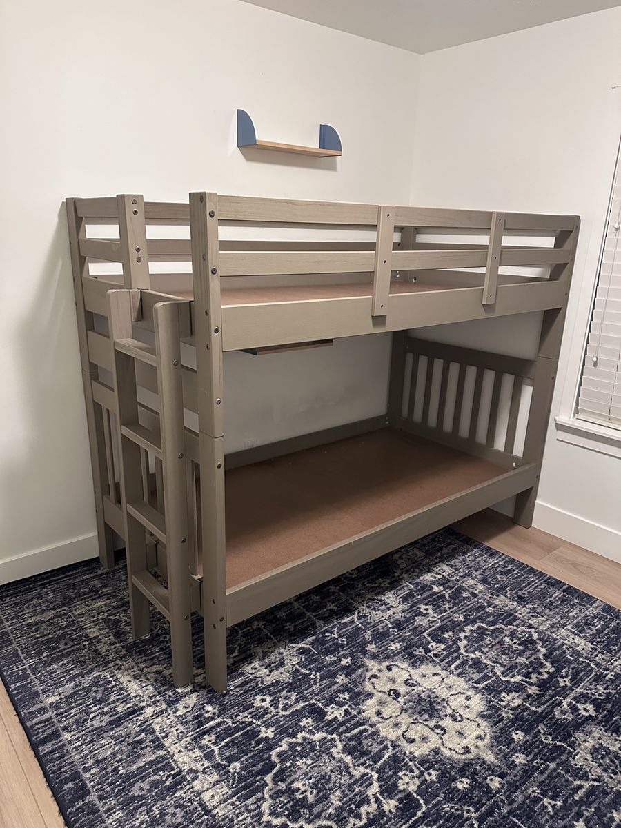 Ahmia solid wood twin over twin bunk bed with built in ladder