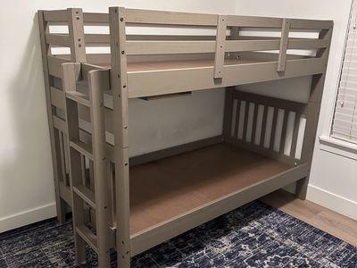 Ahmia solid wood twin over twin bunk bed with built in ladder