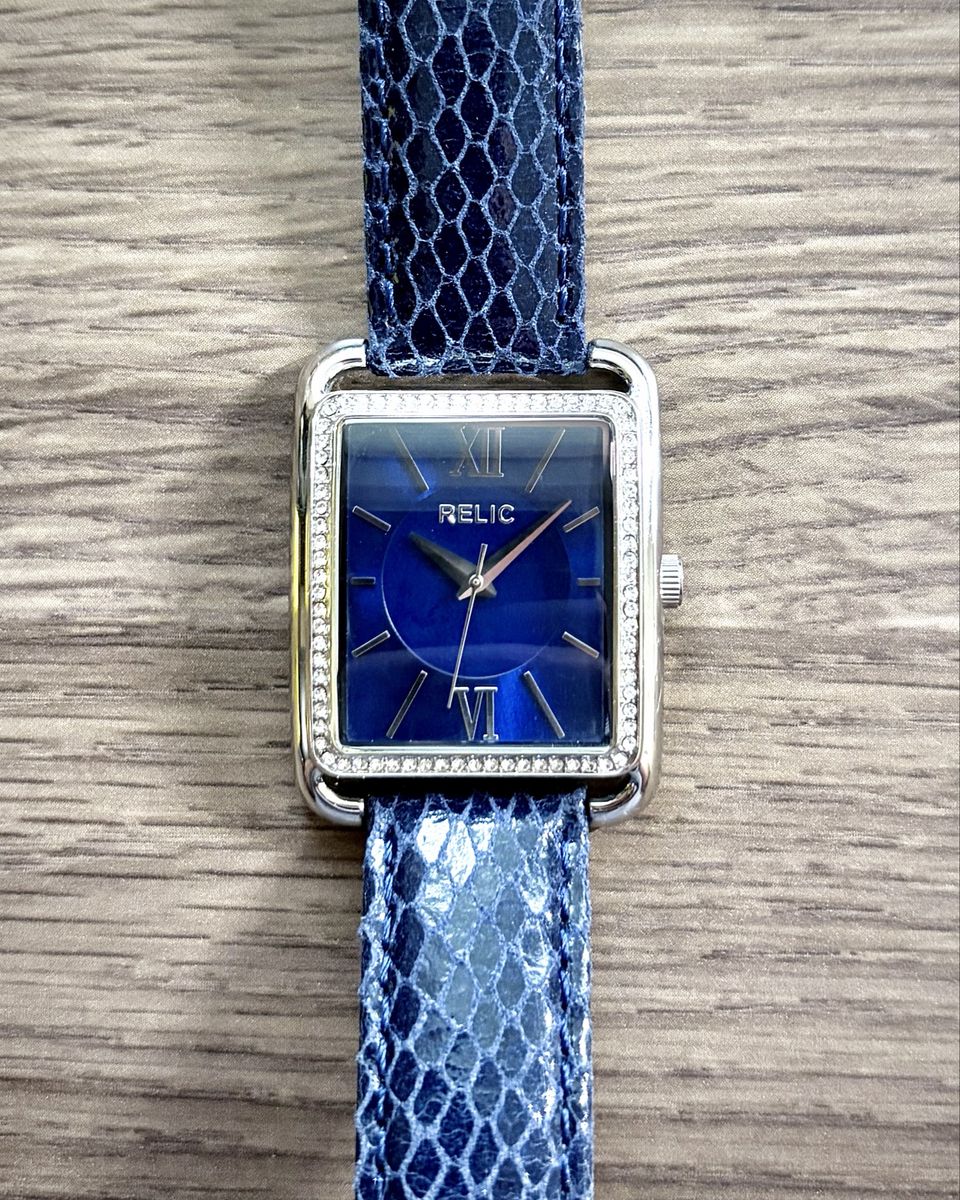 Relic by Fossil ZR34164 Women’s Blue Dial Crystal Bezel Quartz Watch Blue Strap