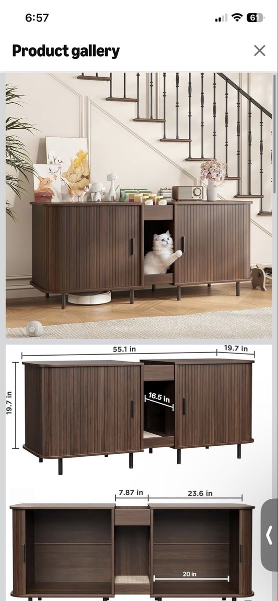 Modern Mid-Century Cat Litter Box Enclosure & Cabinet | 55.1" Hidden Pet Home Furniture