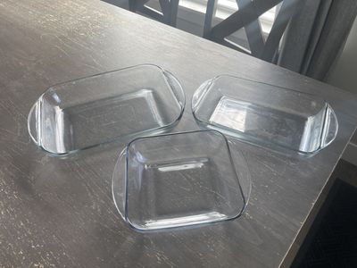 Pyrex Clear Glass Baking Dishes Set - 2 Rectangular & 1 Square - Oven & Microwave Safe