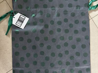 80 Pack Grey/Green Polka Dot Drawstring Gift Bags - 19.5"x22"+7.75" Reusable, Bulk Present Wrap