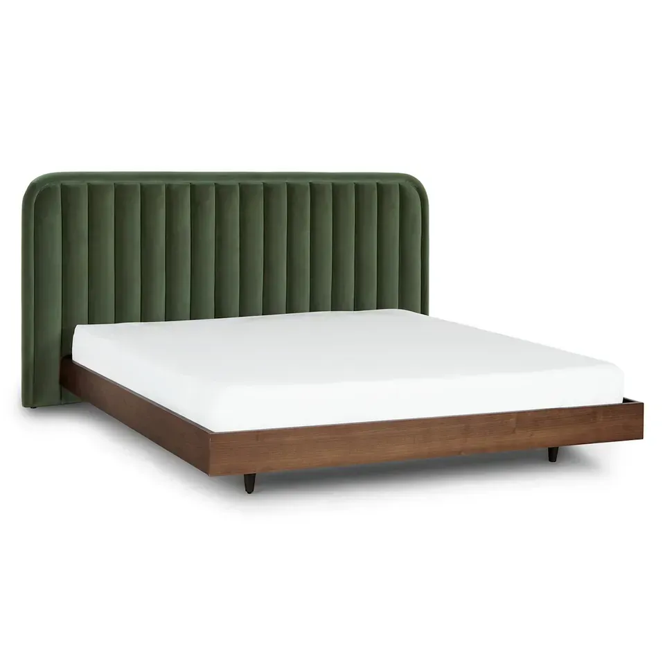 King Platform Bed + Velvet Headboard