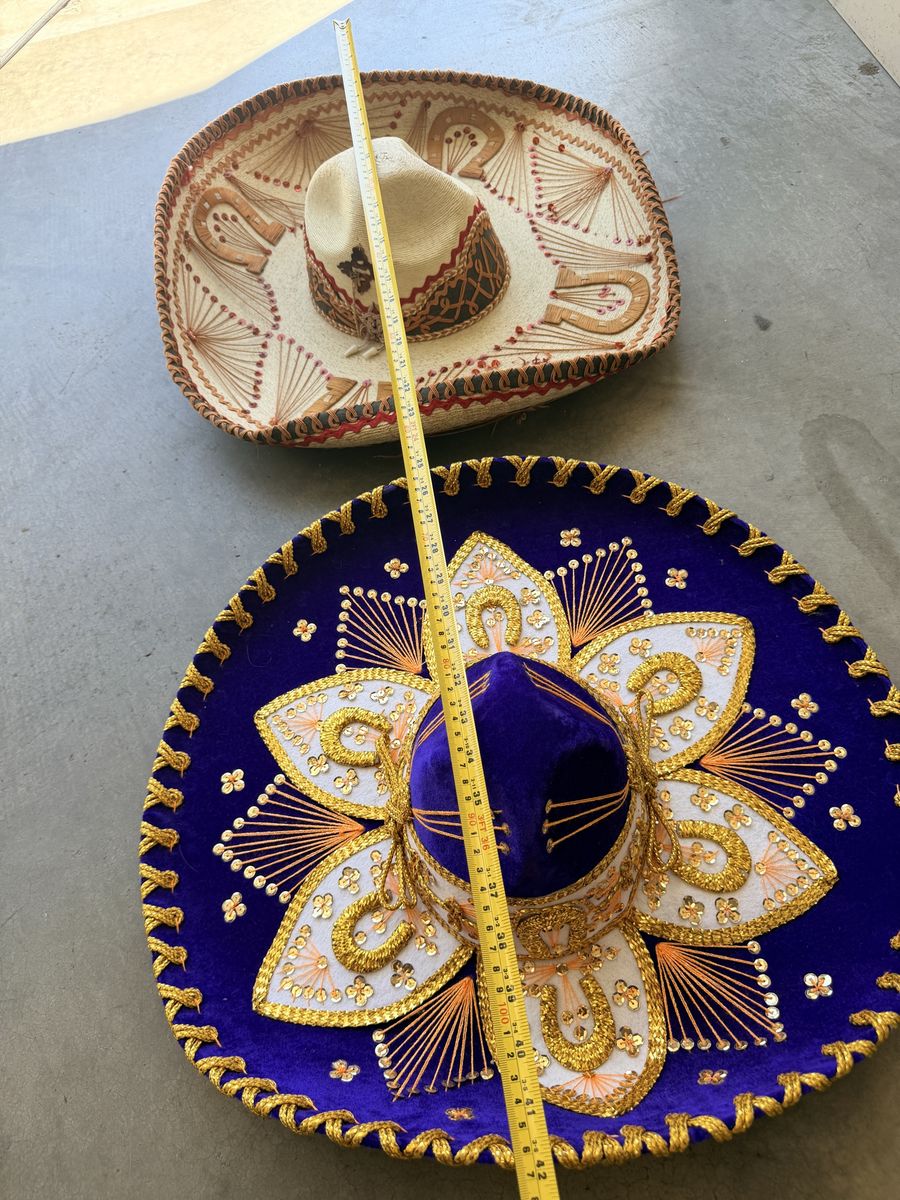 Mexican Mariachi Sombreros - Blue & Gold Embroidered w/ Velvet Crown & Sequin Accents