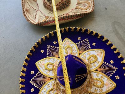 Mexican Mariachi Sombreros - Blue & Gold Embroidered w/ Velvet Crown & Sequin Accents