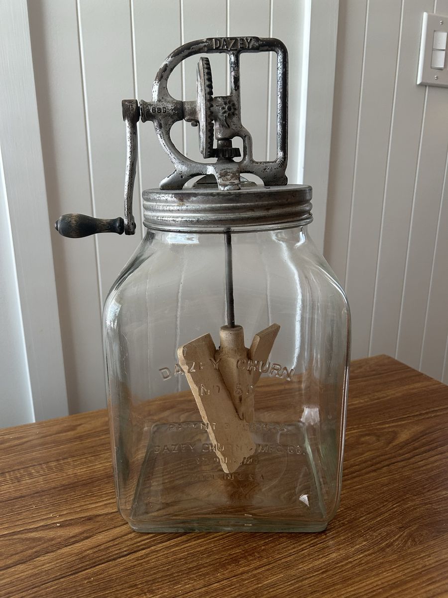 Vintage Dazey Churn No. 80 Butter Churn - Clear Glass Jar, Hand Crank Mixer, Pat. 1922