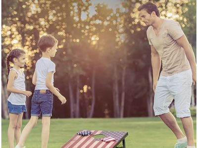 OUTBALL American Flag Cornhole Boards Set - Portable Bean Bag Toss Game with Carry Bag & Bags brand new still in box