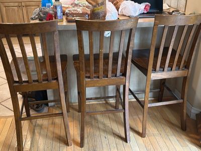 Wooden Bar Stools Set of 3 - Traditional Style, Dark Wood Finish