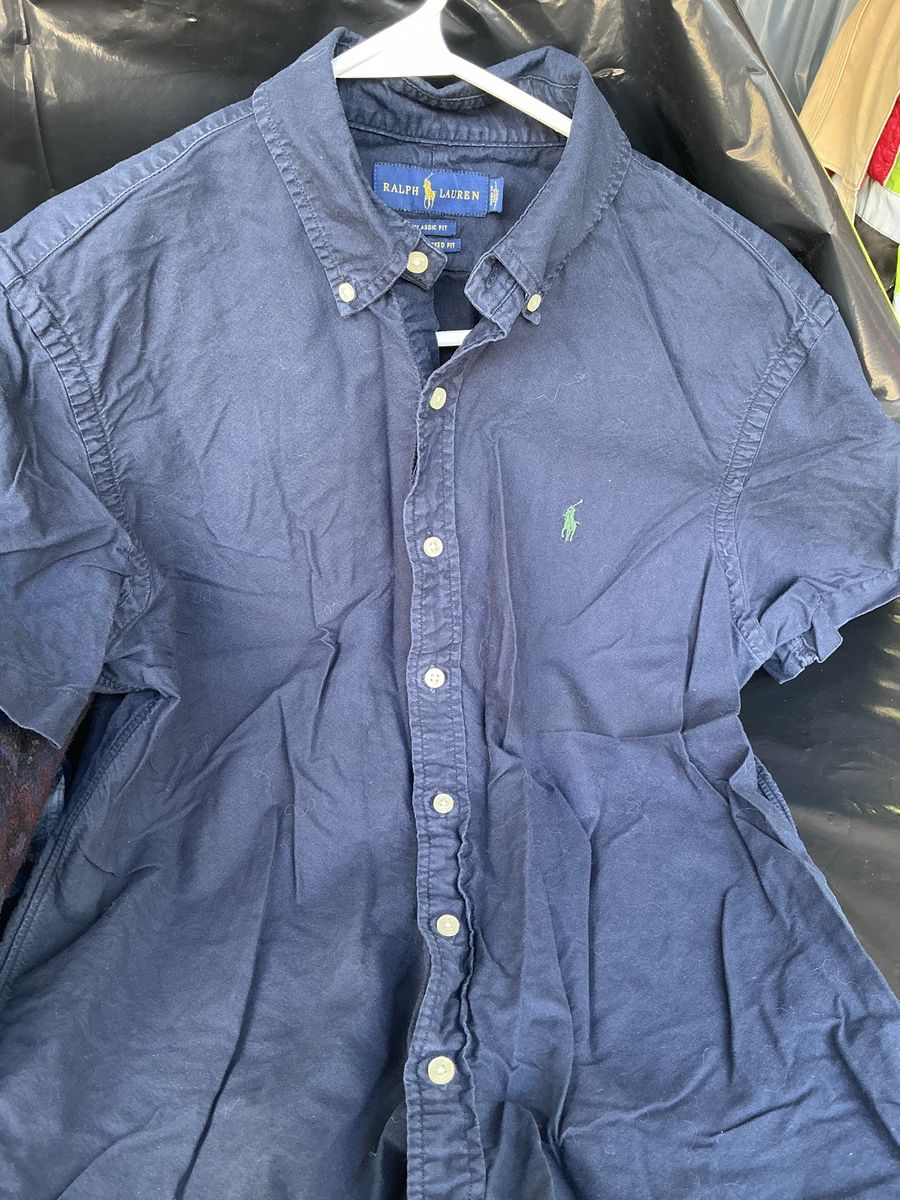 Polo Ralph Lauren Navy Blue Short Sleeve Oxford Shirt M Classic RL Untucked Fit