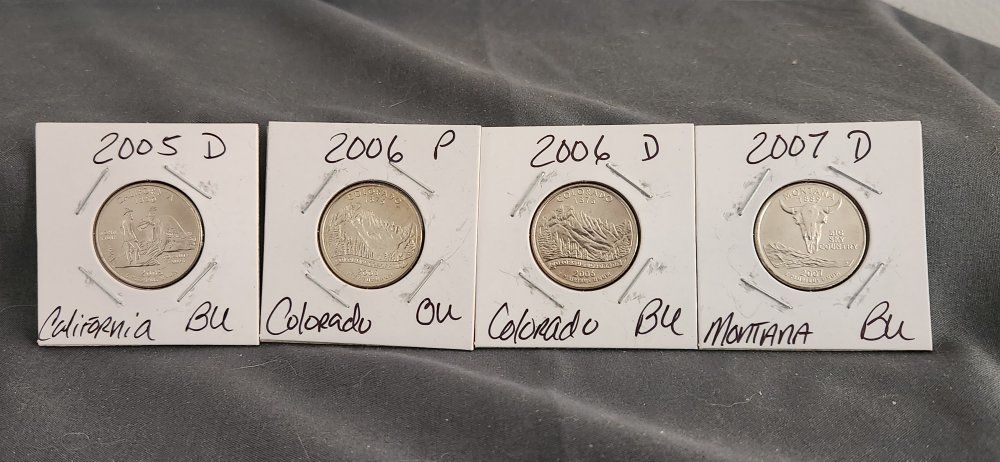 US State Quarters Lot of 4 - California (2005-D), Colorado (2006-P, 2006-D), Montana (2007-D) in Holders