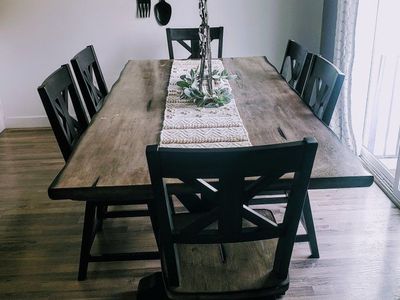 Orlando Farmhouse Sand & Black Trestle Dining Room Set