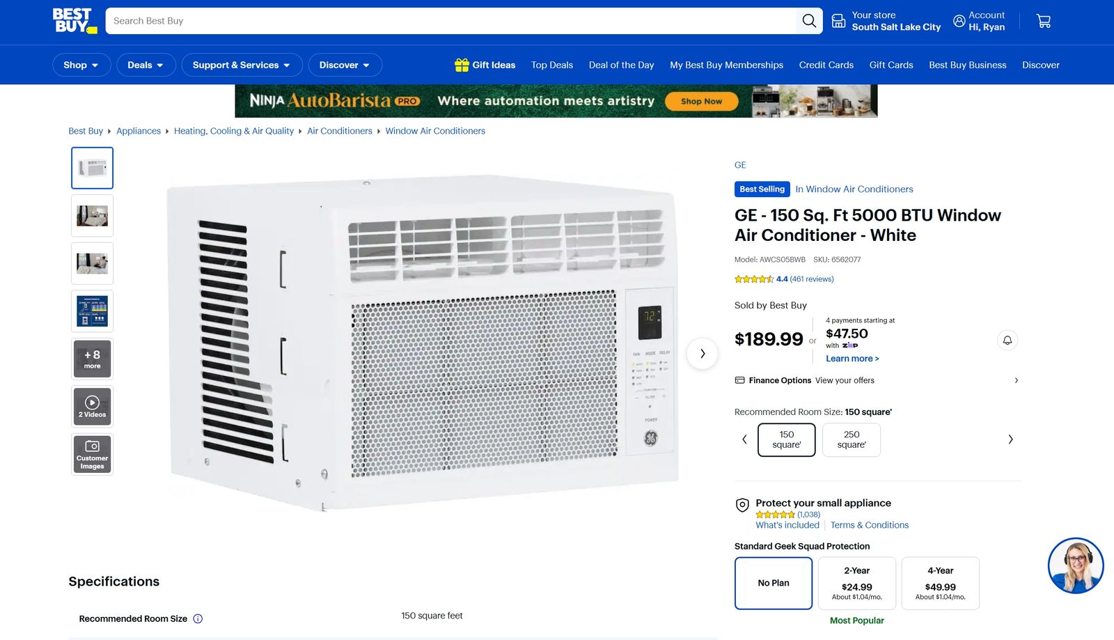 GE - 150 Sq. Ft 5000 BTU Window Air Conditioner - White