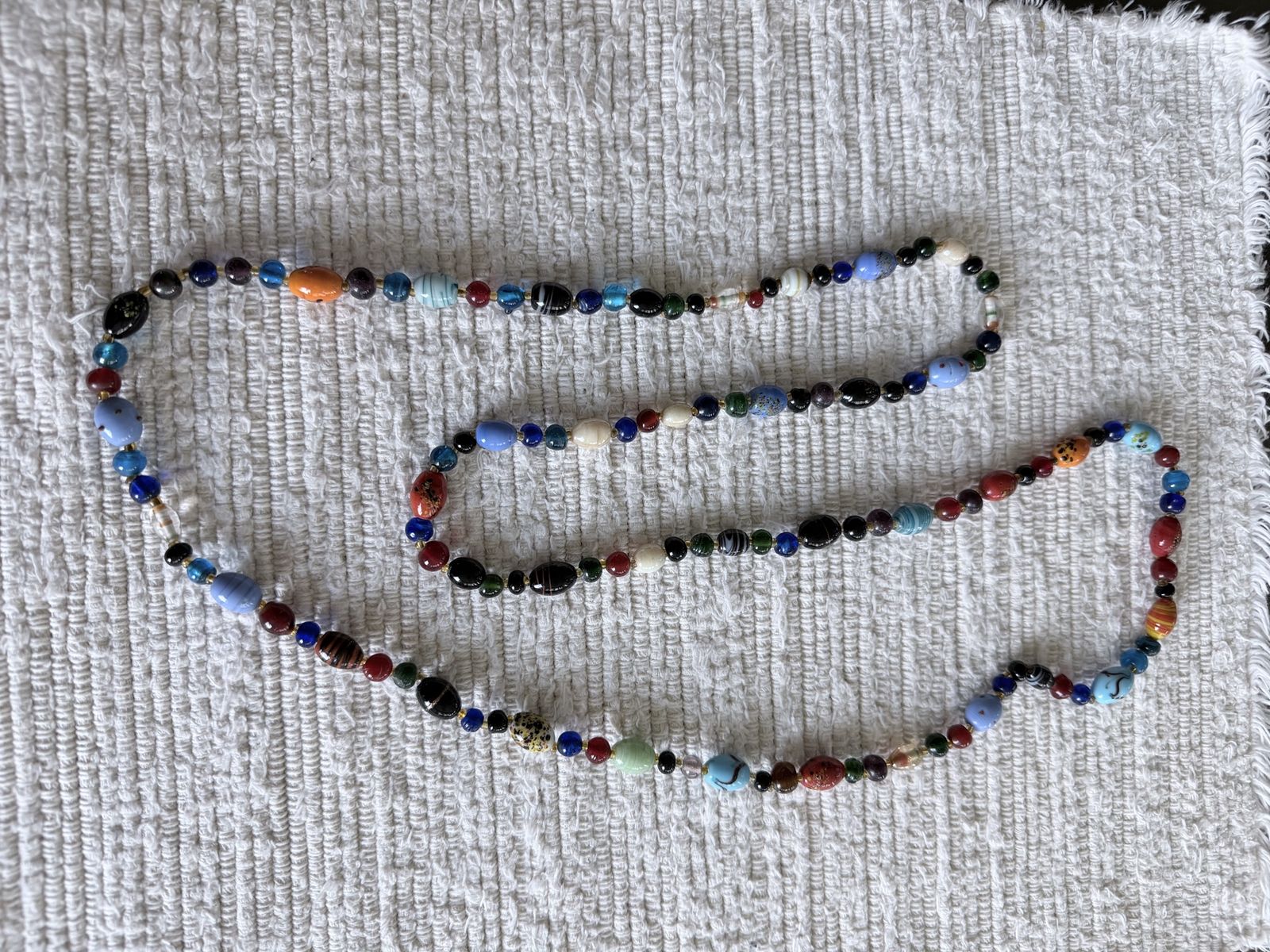 Multicolor Beaded Long Station Necklace with Assorted Glass and Stone Beads