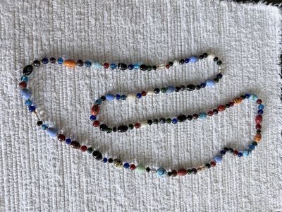 Multicolor Beaded Long Station Necklace with Assorted Glass and Stone Beads
