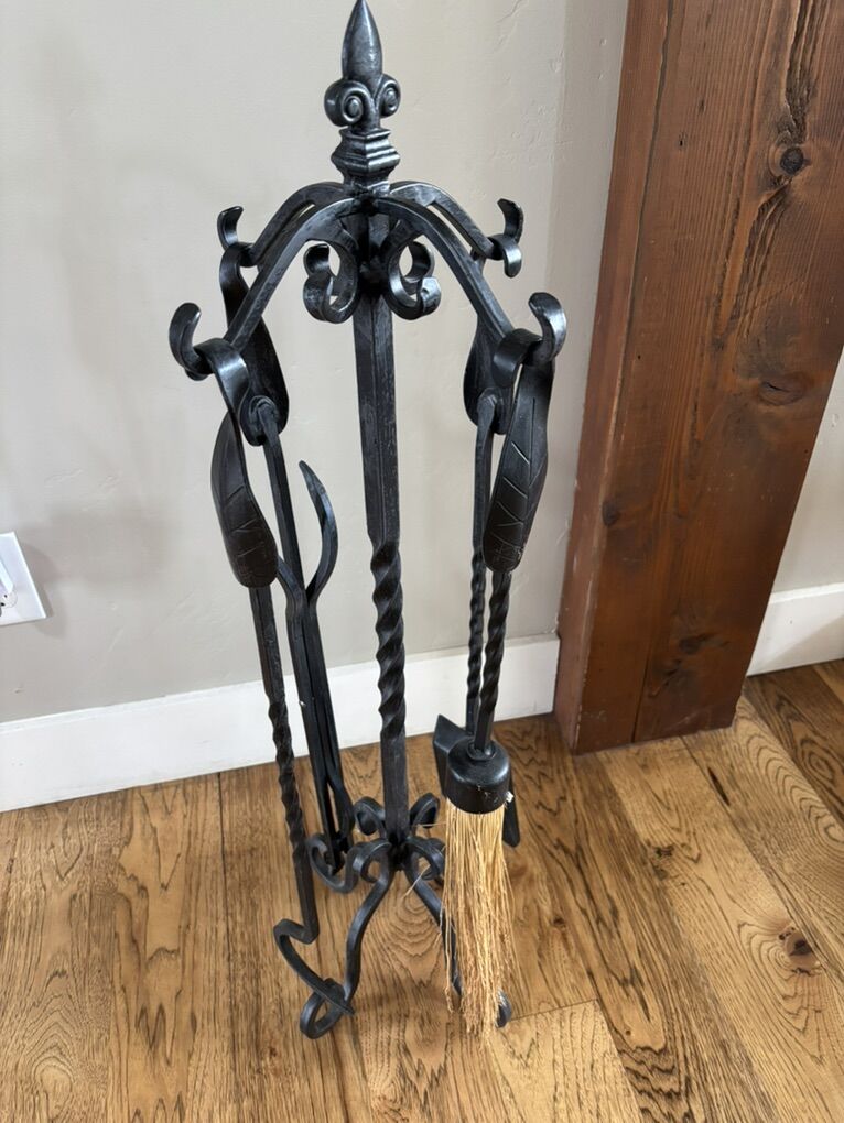 Wrought Iron Fireplace Tools Set - Heavy Duty
