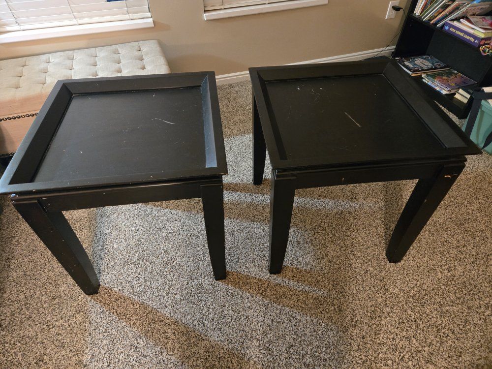 Pair of Black Square End Tables with Tray Top Design - Good Condition