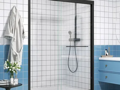 56”-60”x72” Half Frameless Double Sliding Glass Shower Door-matte black W2965p364895