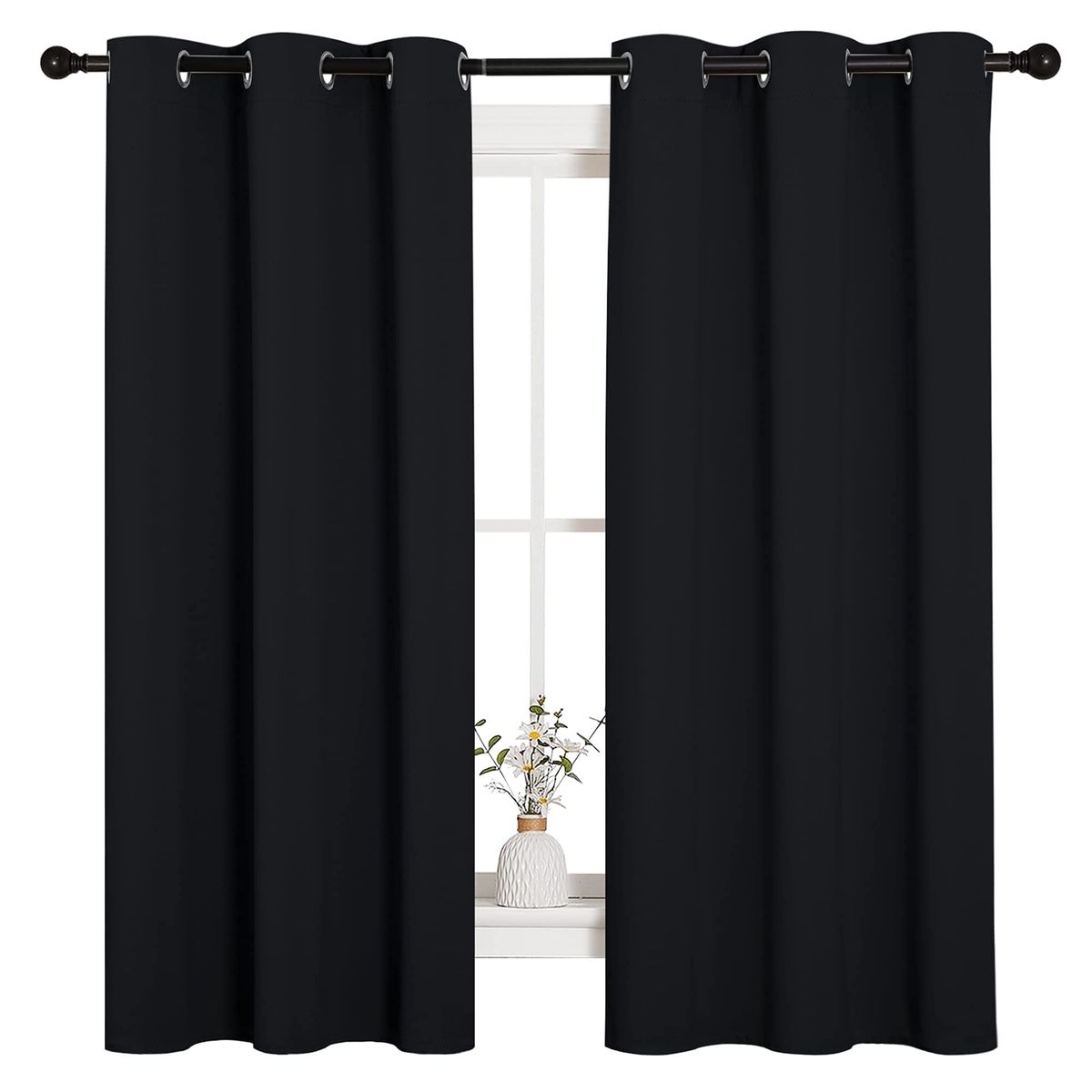 New! Pitch Black Solid Thermal Insulated Grommet Blackout Curtains/Drapes for Bedroom Window (2 Panels)
