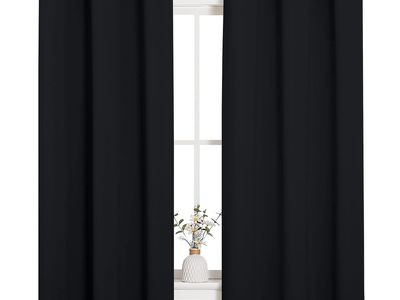 New! Pitch Black Solid Thermal Insulated Grommet Blackout Curtains/Drapes for Bedroom Window (2 Panels)