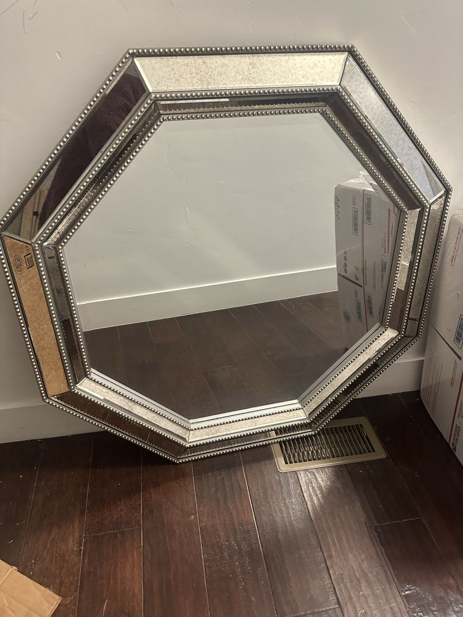 35” Octagon Shape Solid Wall Mirror Classic Champa