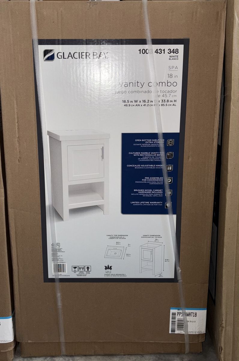 NEW Spa 18.5 inch White Single Sink Bath Vanity w/ White Cultured Marble Top