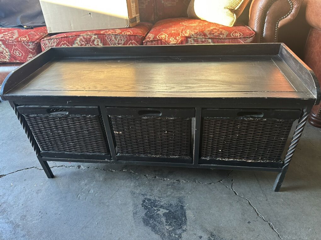Storage Bench With 3 Wooden Wicker Bins