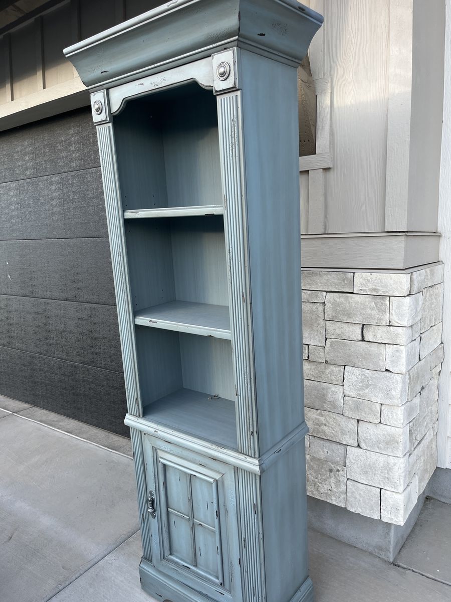Blue-Gray Corner Cabinet Bookshelf