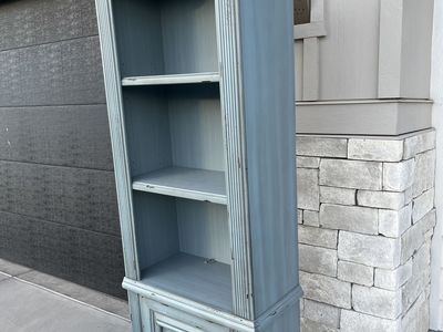 Blue-Gray Corner Cabinet Bookshelf