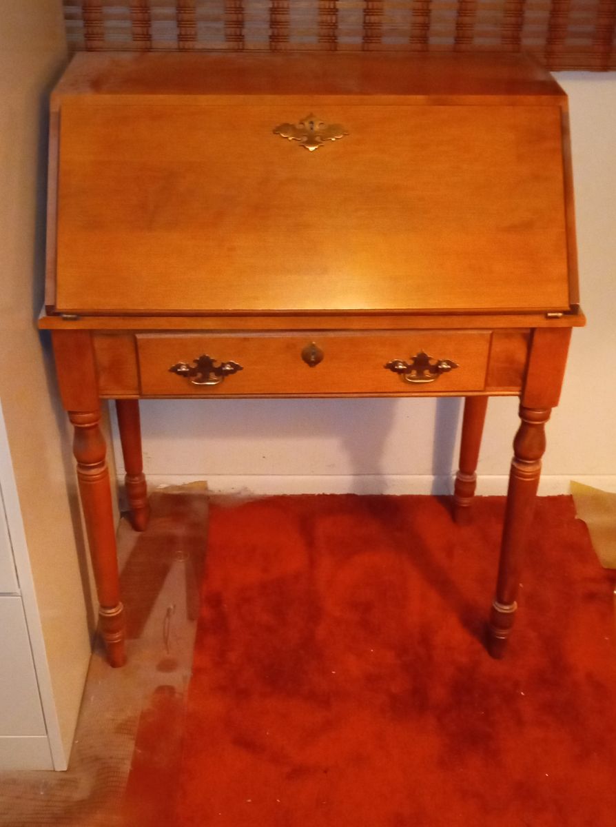 Vintage Wooden Secretary Desk with Drop Front and Drawer