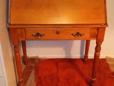 Vintage Wooden Secretary Desk with Drop Front and Drawer