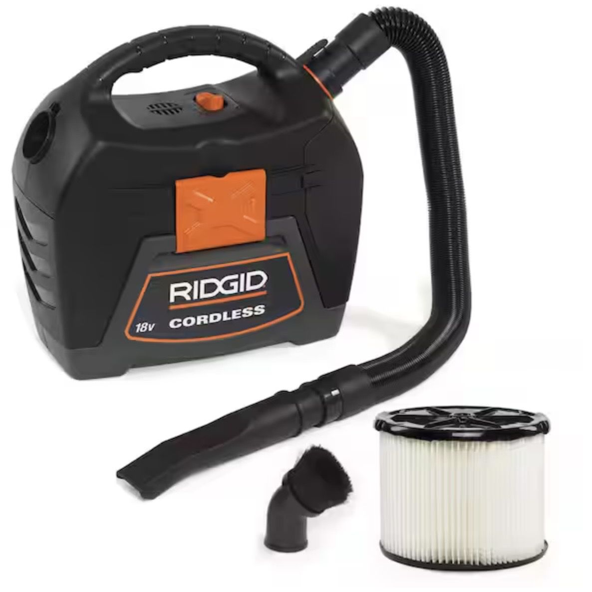 RIDGID 3 Gal. 18V Cordless Handheld Shop Vacuum WD0319 Wet Dry Vac (Vac Only) with Filter, Expandable Hose, Accessories