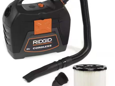 RIDGID 3 Gal. 18V Cordless Handheld Shop Vacuum WD0319 Wet Dry Vac (Vac Only) with Filter, Expandable Hose, Accessories