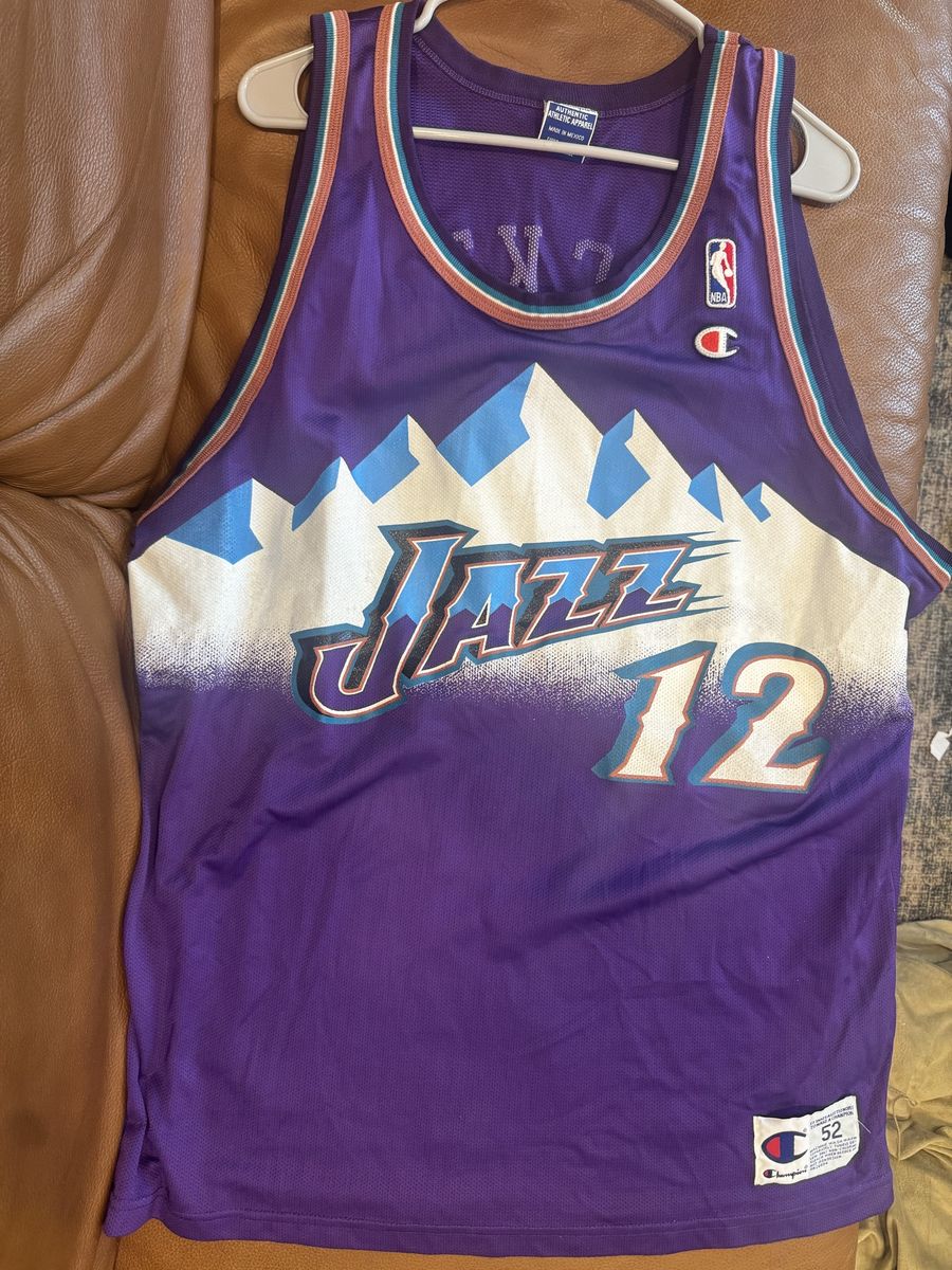 Vintage Champion NBA Utah Jazz John Stockton #12 Purple Mountain Jersey Size xxl
