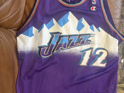 Vintage Champion NBA Utah Jazz John Stockton #12 Purple Mountain Jersey Size xxl