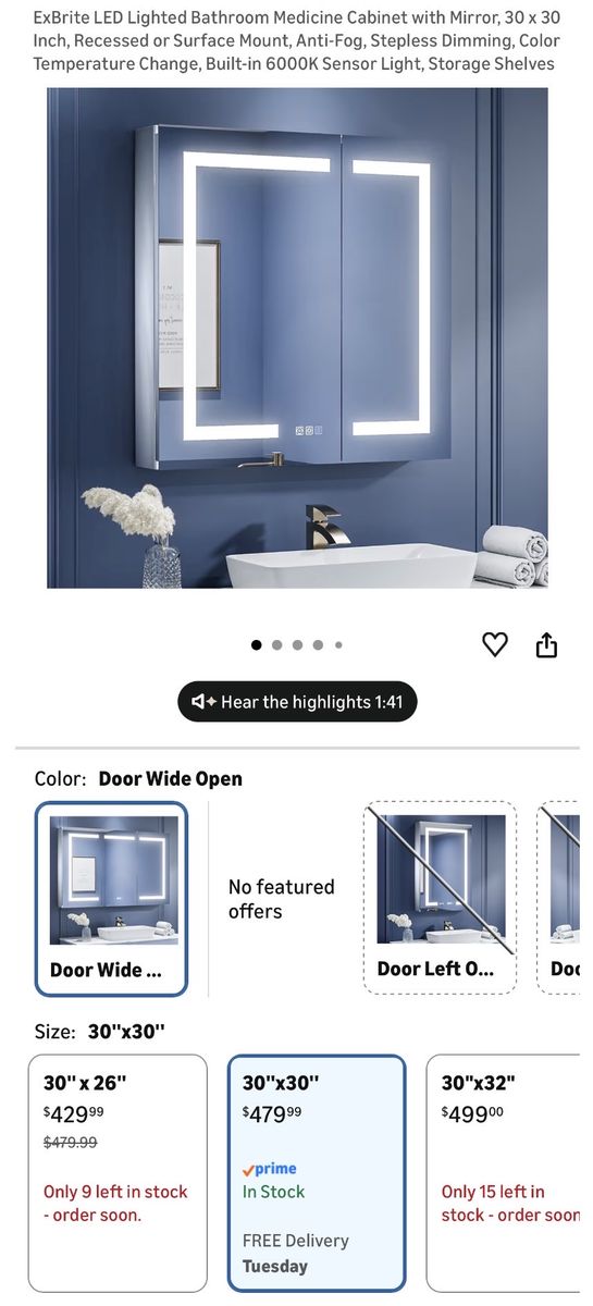 Lighted Bathroom Medicine Cabinet with Mirror