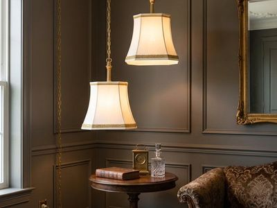 Pair of Brass Swag Lamps with Shades