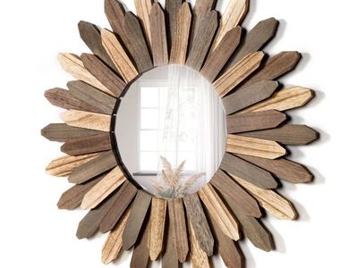 New! Boho Wall Decor 21 Inch Wall Mirror Rustic Wood Decorative Mirror For Room