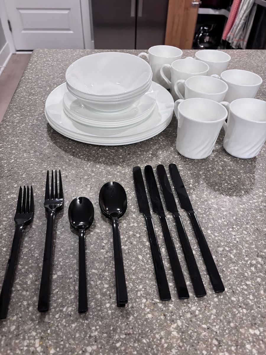 Vitrelle Dinnerware Set + Silverware Set Kitchen Starter Kit
