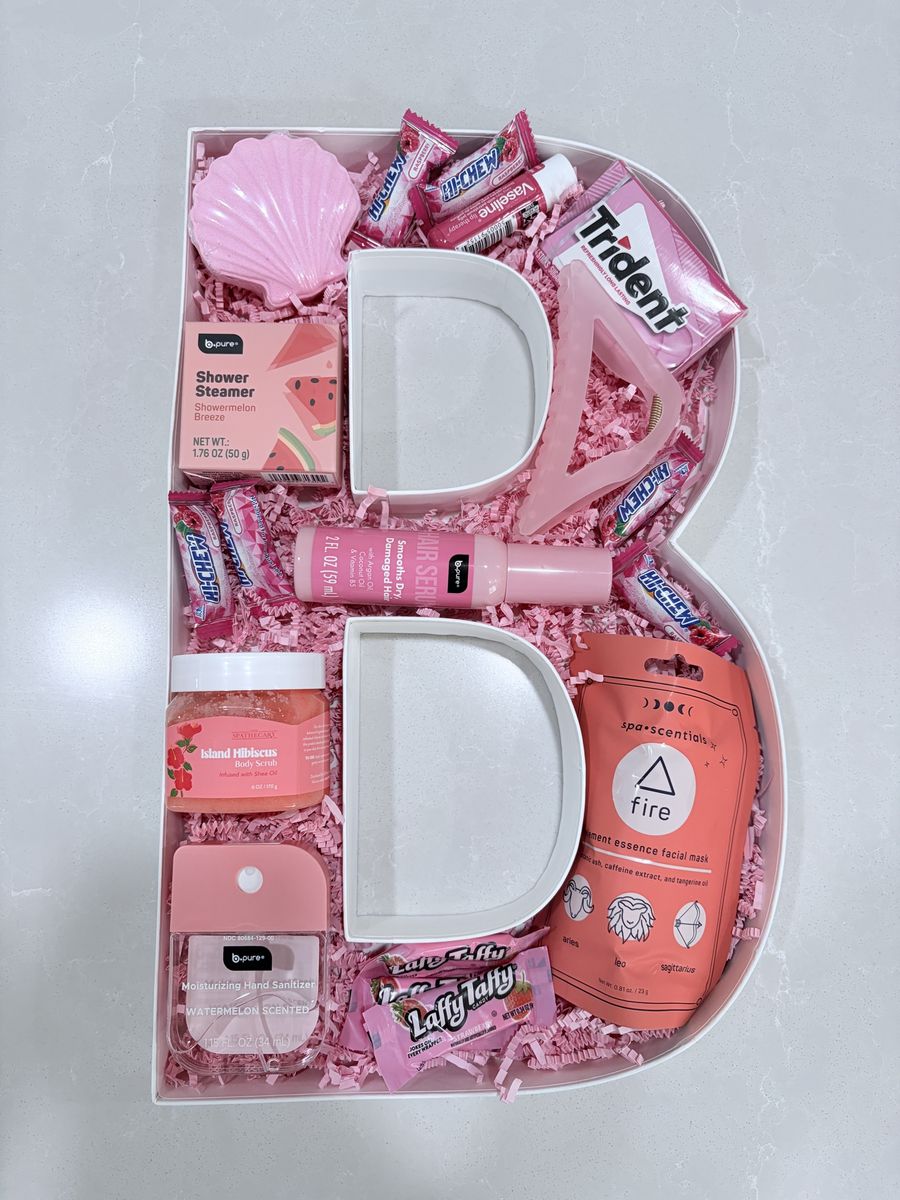 Customizable Pink Letter Gift Box - Pamper & Treat Yourself or a Loved One! Perfect Birthday Gift