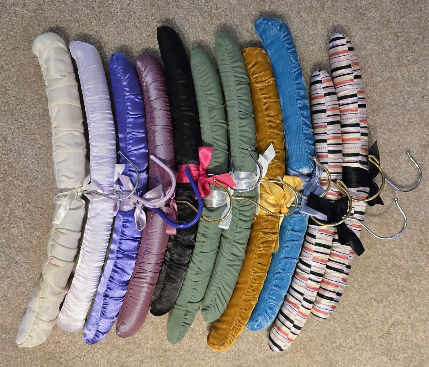 Vintage Padded Satin Boudoir Lingerie Clothes Hangers Colorful Lot Of 11