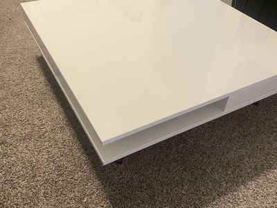 Modern White Square Coffee Table with Open Storage, High Gloss Finish